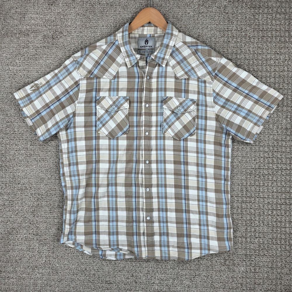 Kryptek Mens Large Plaid Short Sleeve Pearl Snap Flannel Western Shirt